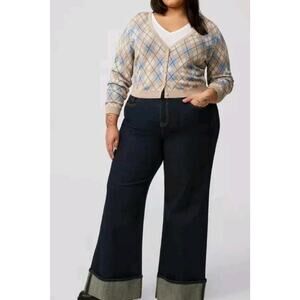 NEW Torrid Jacquard Shrug Cardigan Sweater Plus Sz 3X Sandstone Plaid Long Sleev